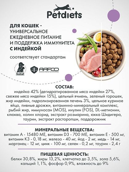 Сухой корм для взрослых стерилизованных кошек "Индейка"