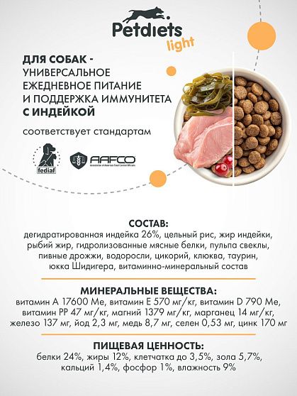 Корм для собак средних пород. Индейка лайт